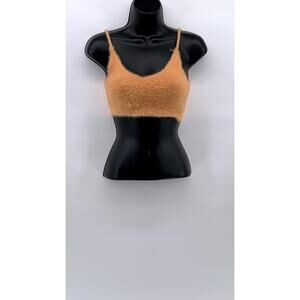 FOR LOVE & LEMONS Women's Peach Fuzzy Scoop-Neck Spaghetti Strap Crop Top SZ S